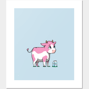 cute strawberry milk cow Posters and Art